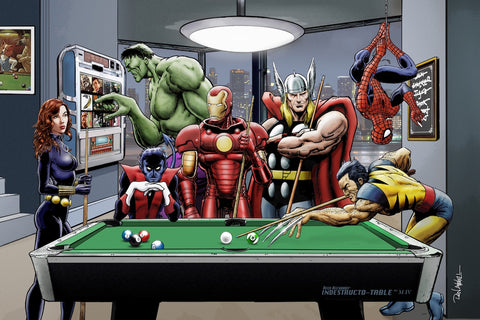 Superheroes Playing Pool