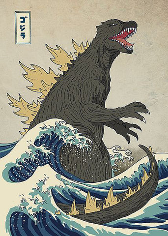 The Great Monster off Kanagawa by Michael Buxton, Godzilla,  King of Monsters, Art Print
