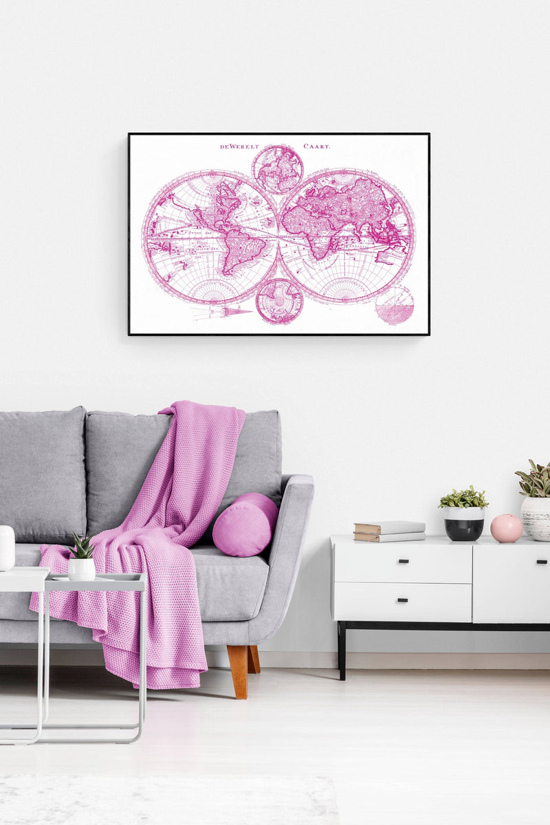 Pinkish Map of the World – Art Ramka Inc.
