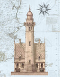 Lighthouse and Map Print - Set of Four - Vintage Style Prints
