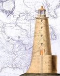 Lighthouse and Map Print - Set of Four - Vintage Style Prints