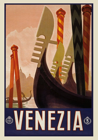 Vintage Venice Travel Poster, Italian Gondola Travel Print