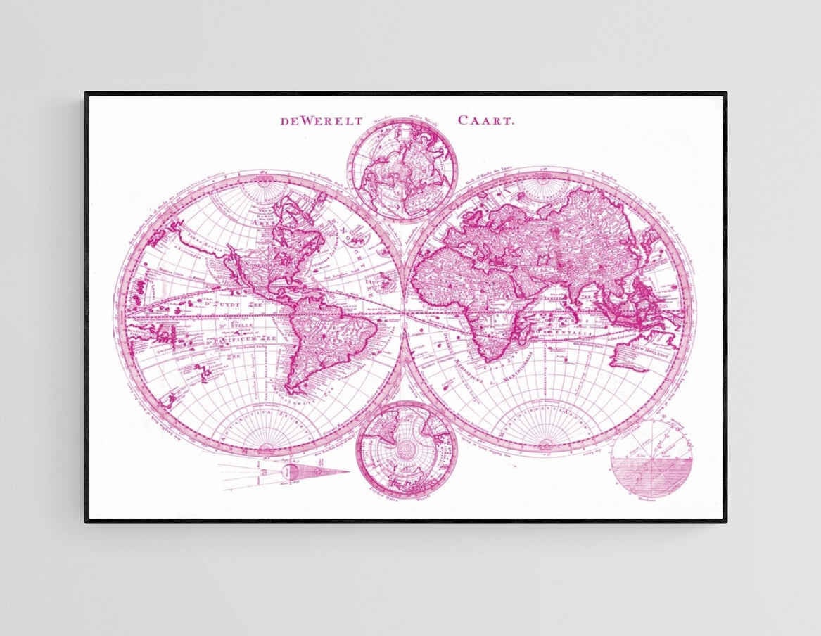 Pinkish Map of the World – Art Ramka Inc.