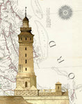 Lighthouse and Map Print - Set of Four - Vintage Style Prints