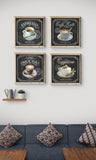 Coffee House Art by Artist Chad Barrett - Kitchen Print - Set of Four - Vintage Art Prints